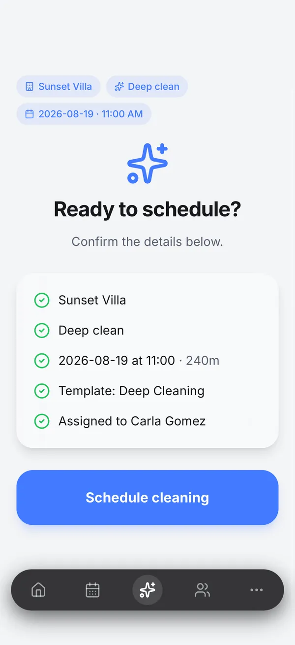 Scheduling a deep clean in the VivaClean app